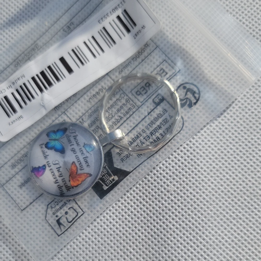 Butterflies Remembrance Keychain Silver Blue Orange – Domed Charm + Bag Ring New